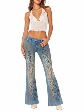 Vintage Y2K OTB One Tuff Babe Stretch Animal Print Flare Jeans  - Size 11 / 12